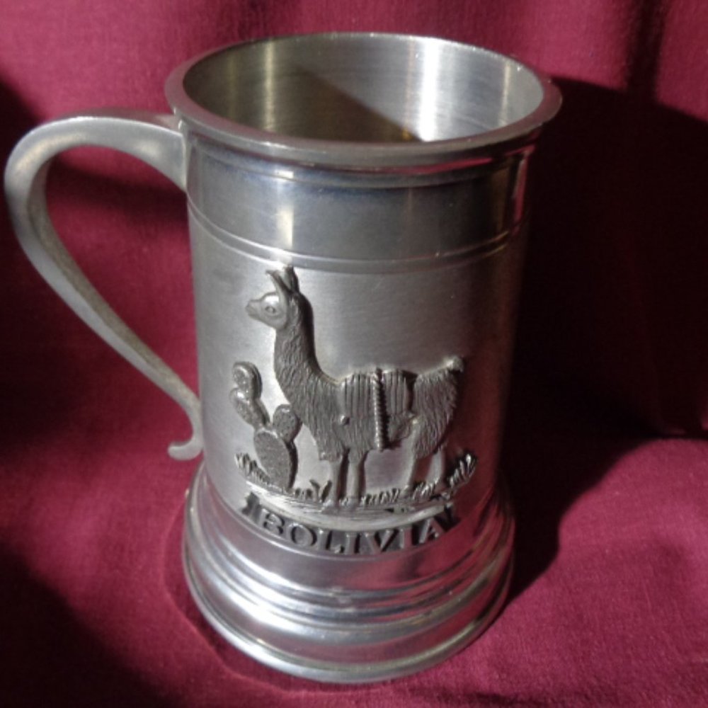 Vintage Solid Pewter Beer Mug, From Bolivia, 5.5" Tall